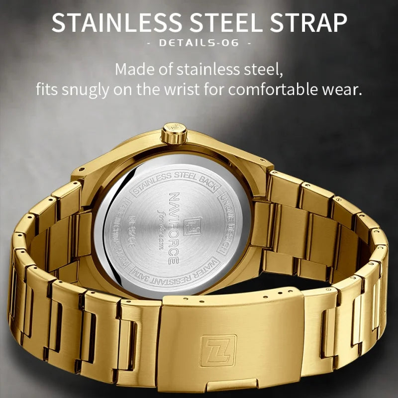 NAVIFORCE Men Quartz Watch Original Waterproof mens wristwatch Steel Strap Quartz Date Display Luminous Fashion Watches For Men