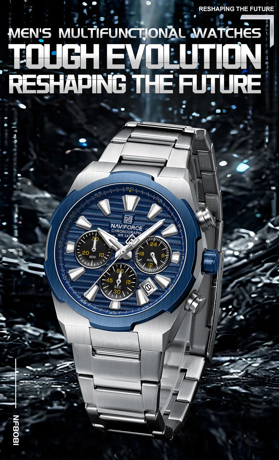 NAVIFORCE Watch For Men Mutifunction Chronograph Quartz Wristwatches Calendar display Military 24 Hours Luminous New Men Clock