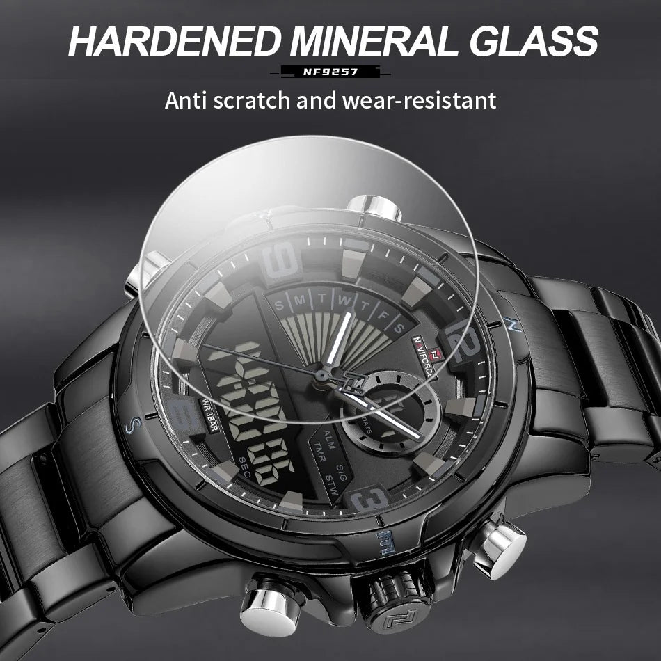 NAVIFORCE Luxury Mens Watches Military Chronograph Alarm Mode Quartz Wristwatches For Men Sports Month Calendar Waterproof Gift