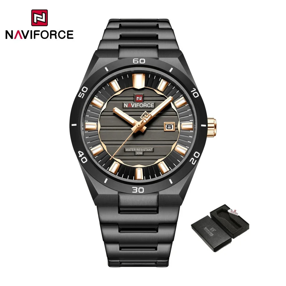 NAVIFORCE Men Quartz Watch Original Waterproof mens wristwatch Steel Strap Quartz Date Display Luminous Fashion Watches For Men