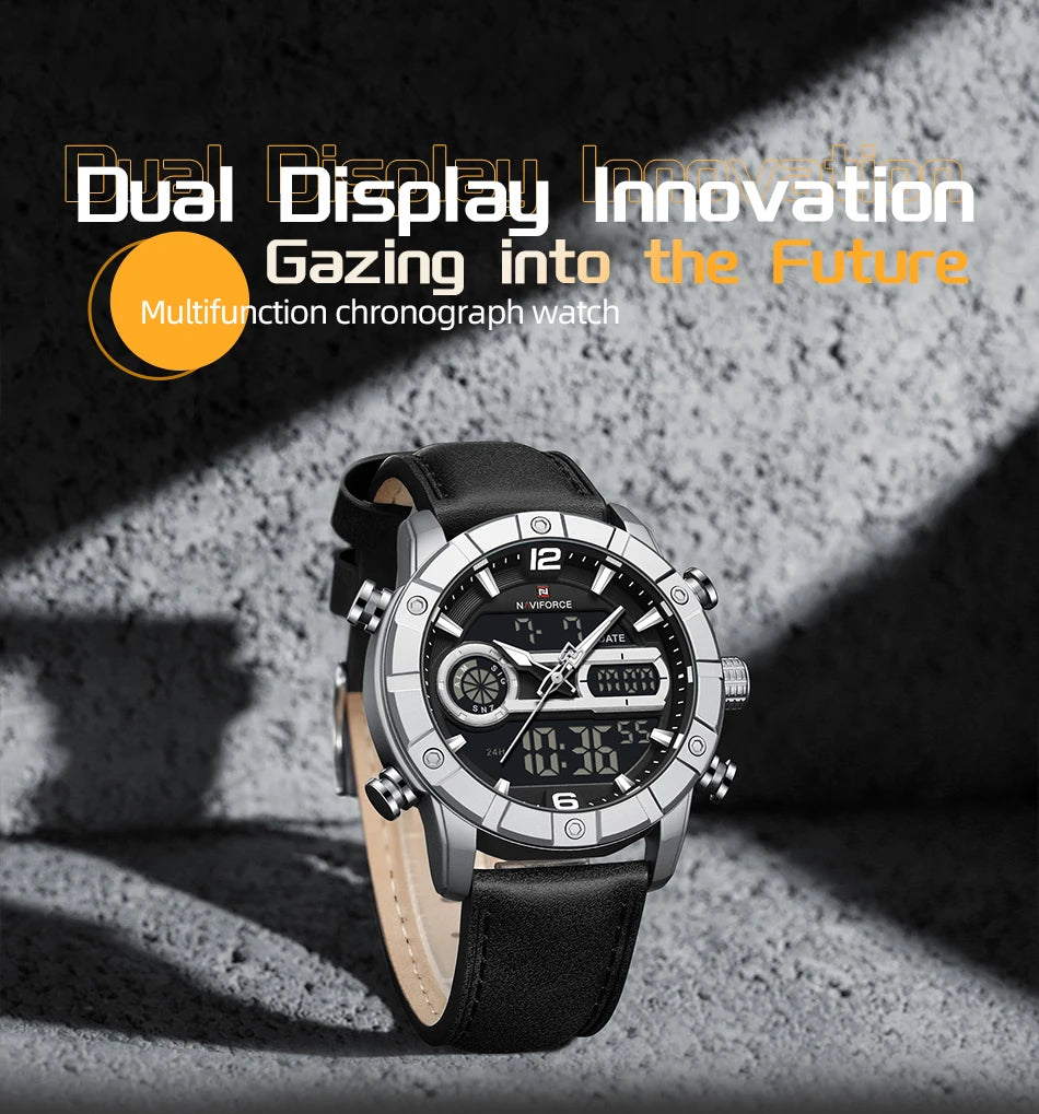 NAVIFORCE Men Watch Quartz Calendar Sports Waterproof Alarm Countdown Automatic Display Fashionable Luxury Wristwatch Gifts Box