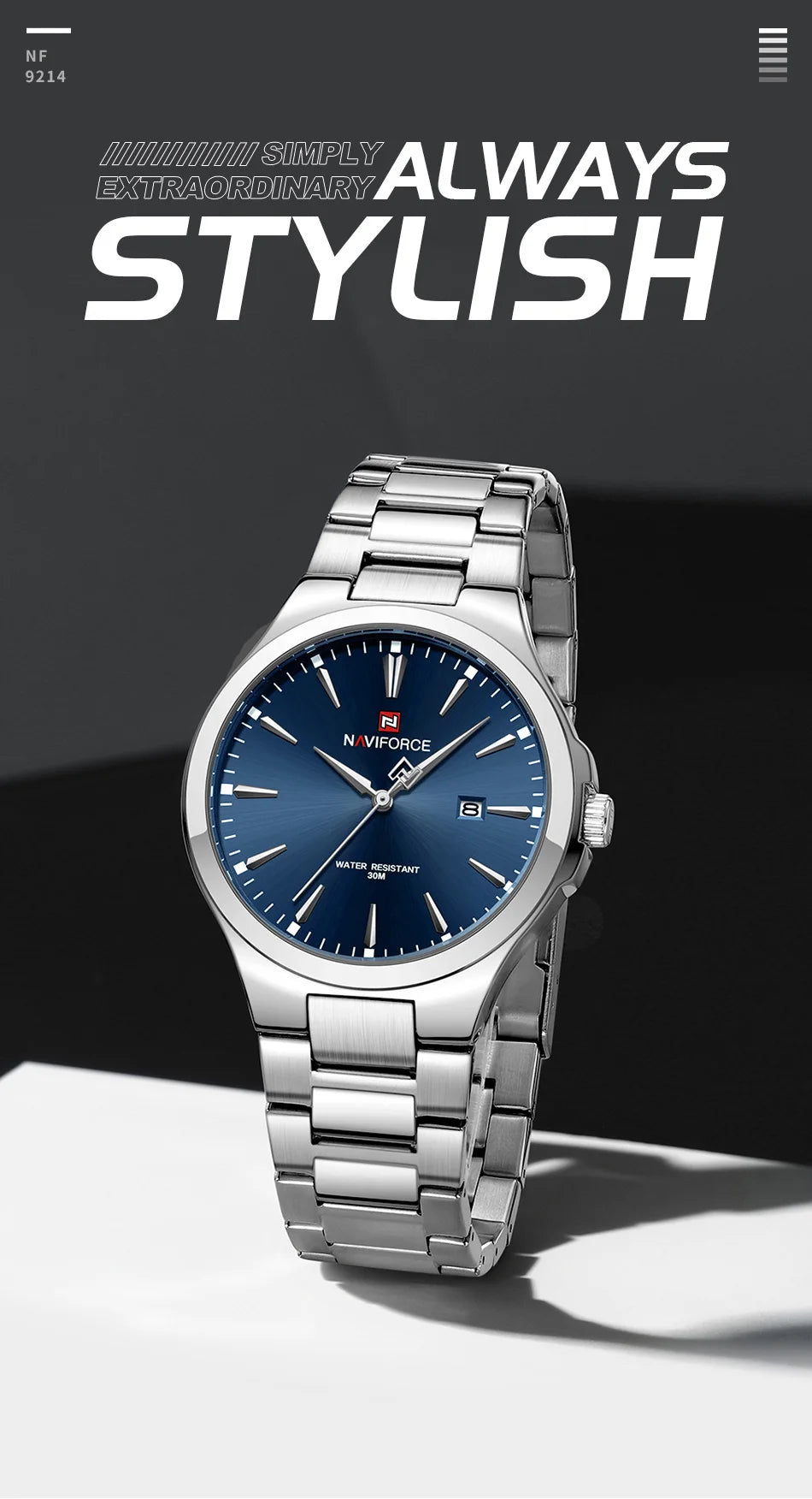 NAVIFORCE Original Fashion Watches for Men Stainless Steel Simple Elegant Clock Male Waterproof Wrist Watch Relogio Masculino