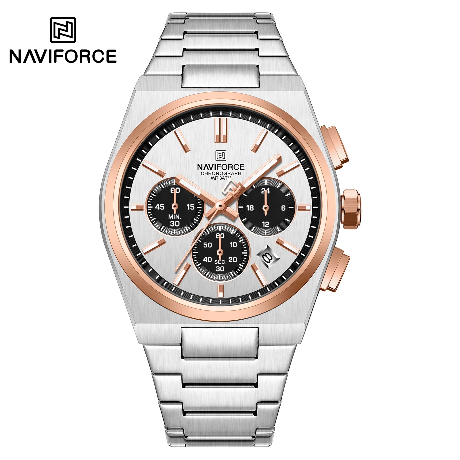 NAVIFORCE Male Quartz Stylish Watches Chronograph Waterproof Luminous Hands Stainless Steel Band Men Luxury Business Wristwatch