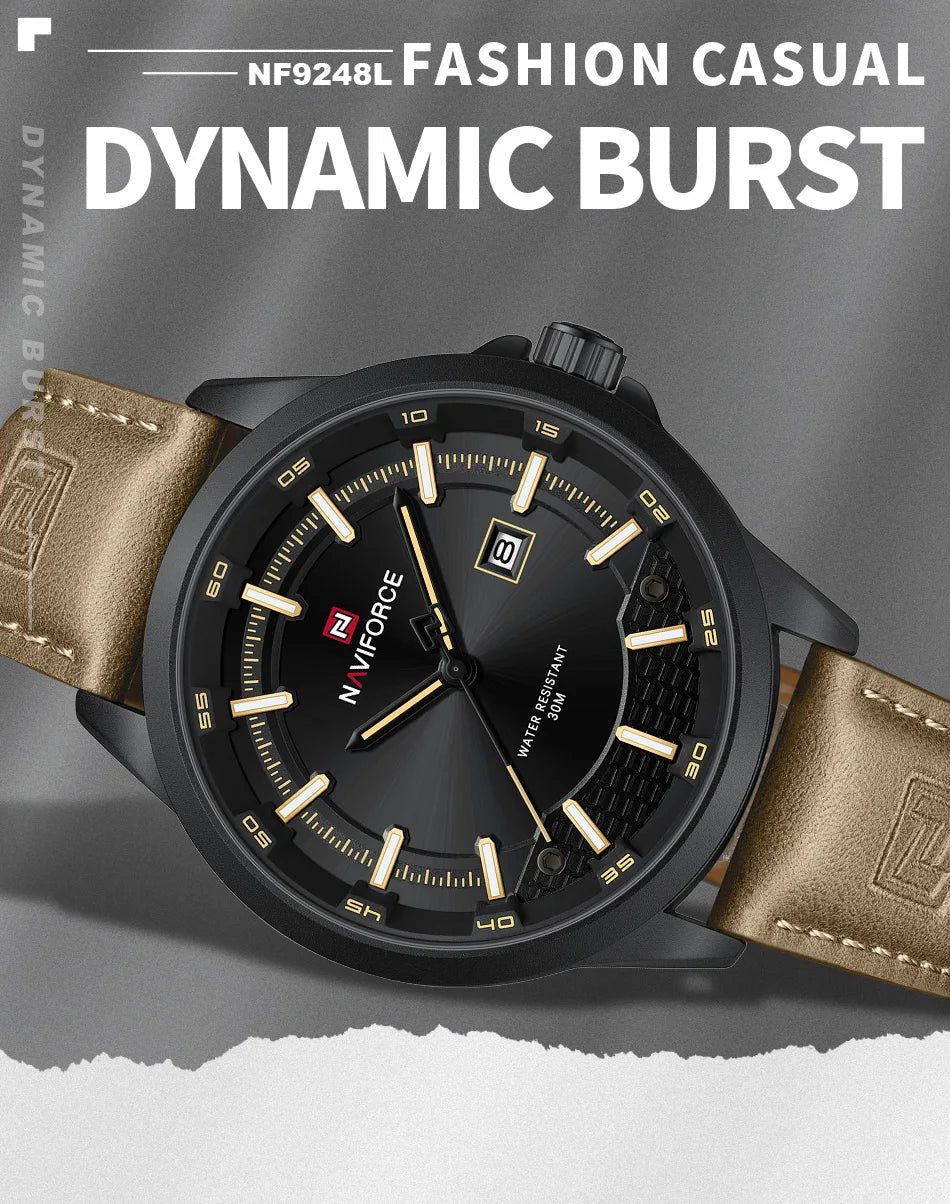 NAVIFORCE Simple Original Leather Man Watches Waterproof Luminous Quartz Dress Watch Men's Business Hand Calendar Clock Gifts