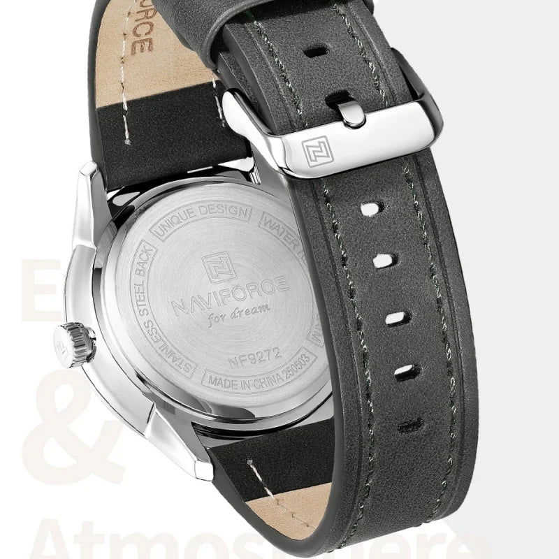NAVIFORCE High Quality Men's Quartz Watch Date Display 3ATM Waterproof Leather Strap Male Fashionable Luxury Wristwatch Gift Box