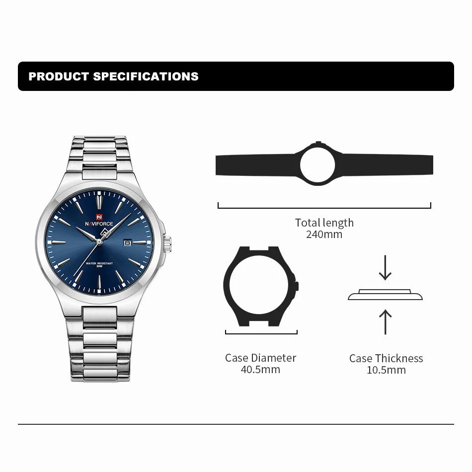 NAVIFORCE Original Fashion Watches for Men Stainless Steel Simple Elegant Clock Male Waterproof Wrist Watch Relogio Masculino