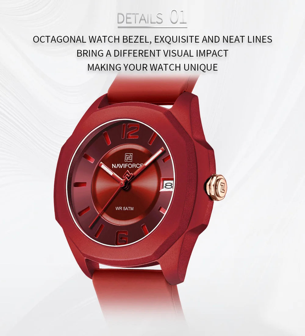 NAVIFORCE Ladies Watch For Women Silicone Strap Clock Quartz Wrist Watches for Women 5ATM Waterproof Casual Relogio Feminino