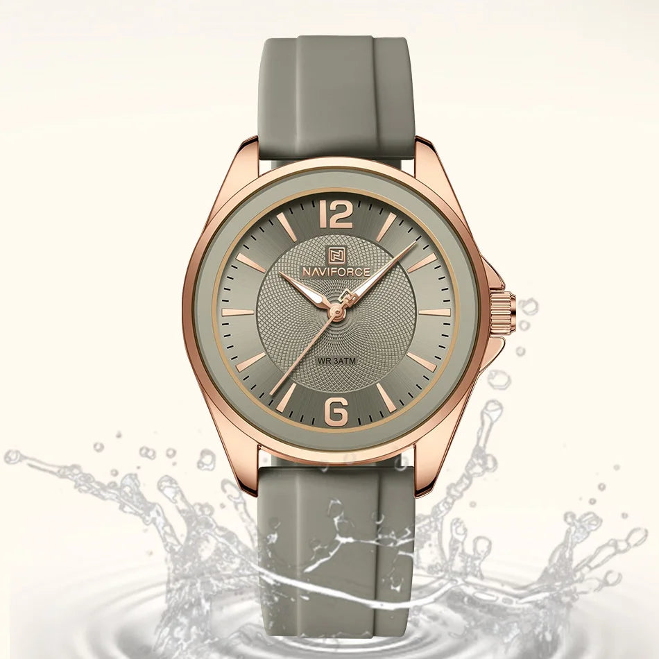 NAVIFORCE Women's Sports Casual Quartz Watch Comfortable Silicone Strap 3ATM Waterproof Wristwatch Relogios Feminino Gift Clock