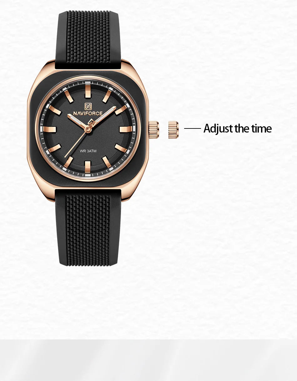 NAVIFORCE Simple Women Watches Quartz Waterproof Polygon Dial Luminous Silicone Watch Ladies Luxury Wristwatch Gift Box NF5061