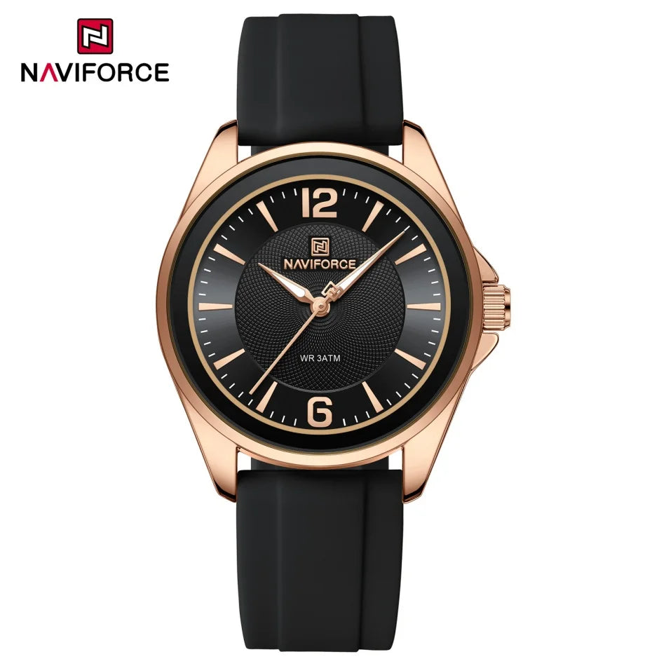 NAVIFORCE Original Women's Watches Classic Round Dial Silicone Strap 3ATM Waterproof Luxury Watch for Women Give for girls gifts