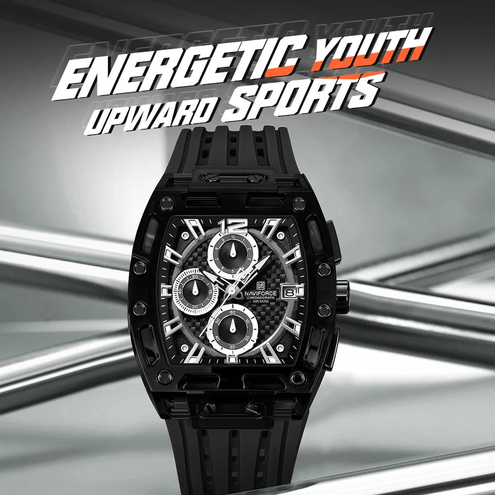 NAVIFORCE Man's Watch Quartz Chronograph 5ATM Waterproof Silicone Strap Fashion Sports Male Luxury Wristwatch Gifts Box NF7105
