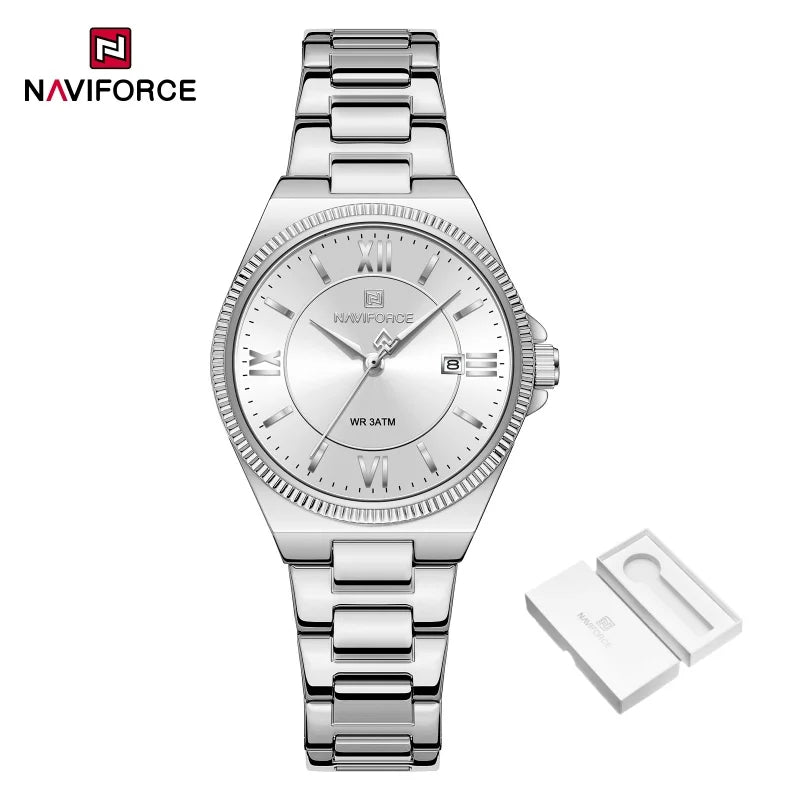 NAVIFORCE Women's Wristwatch Quartz Calendar 30M Waterproof Steel Band Fashion Daily Dress Elegant Ladies Watch Relogio Feminino