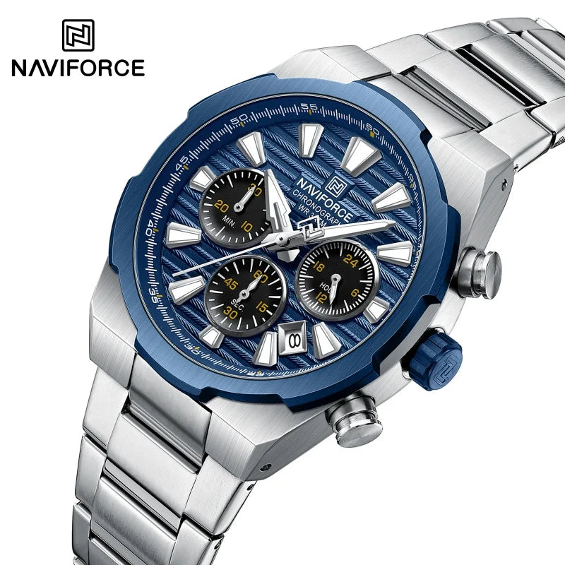 NAVIFORCE Watch For Men Mutifunction Chronograph Quartz Wristwatches Calendar display Military 24 Hours Luminous New Men Clock