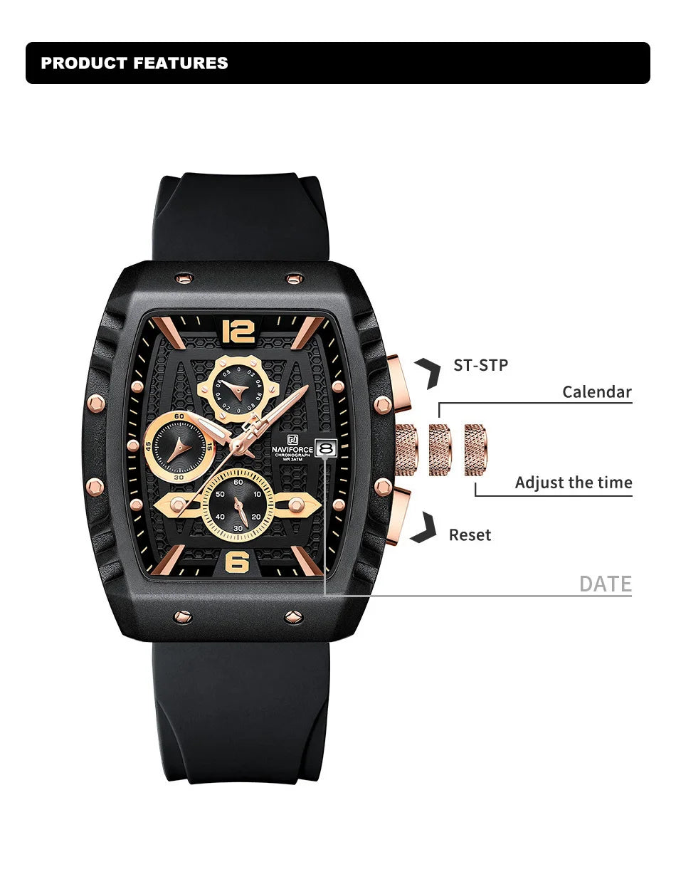 NAVIFORCE Brand New Design Men's Watches Silicone Band Military Quartz Wristwatches Fashion Waterproof Clock Relogio Masculino