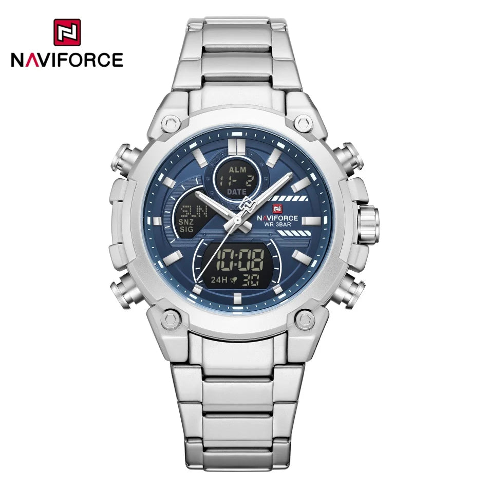 NAVIFORCE Watch For Men Stainless Steel Sport Casual Fashion Dual Display Sport Multifunction Chronograph men Waterproof Watch