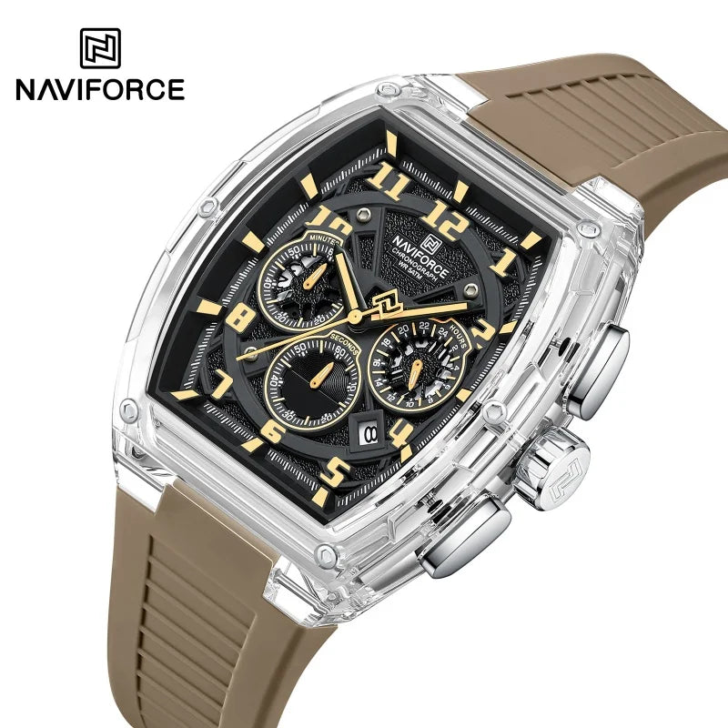 NAVIFORCE Men Fashion Watches Quartz Multifunction Chronograph 50M Waterproof Clock Silicone Strap Male Outdoor Sport Wristwatch