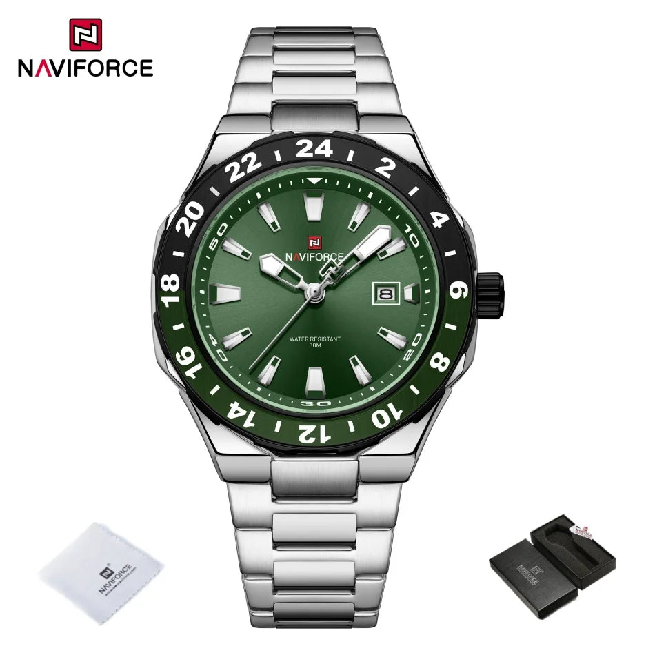 NAVIFORCE Watches for Man Luxury Sports Quartz Clock Luminous Calendar Stainless Steel Waterproof Wristwatch Relogio Masculino