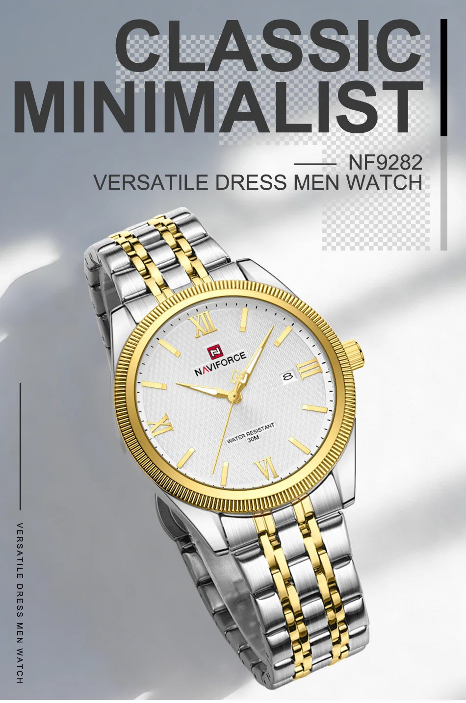 NAVIFORCE Man Wristwatch Quartz Calendar 30M Waterproof Date Display Steel Band Casual Male Business Watch Gift for Father's Day