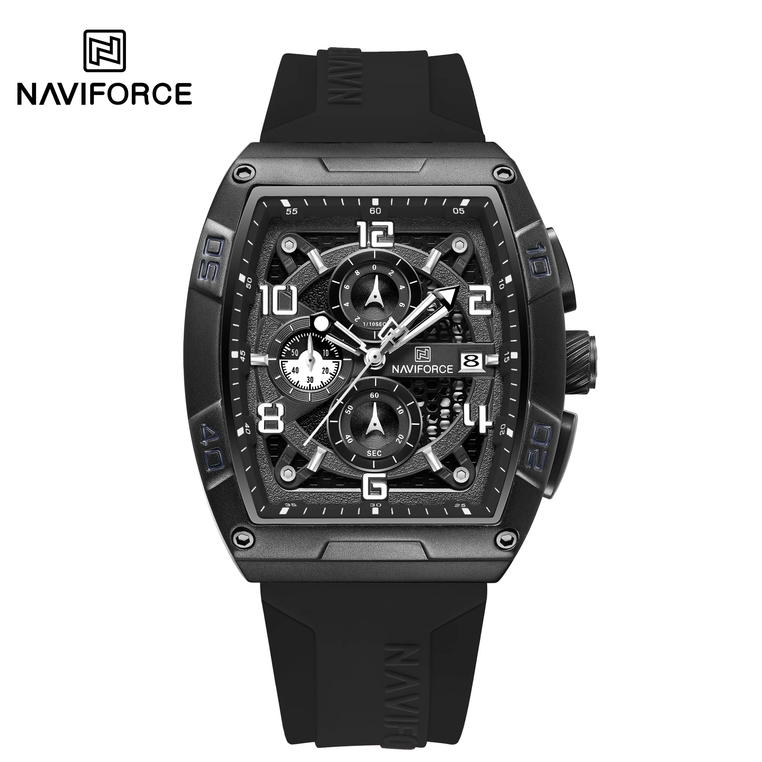 Fashion Brand NAVIFORCE  Men Gold Design Quartz Watches Casual Male  Wrist Watch Large Dia Multi-function PU Waterproof Clock