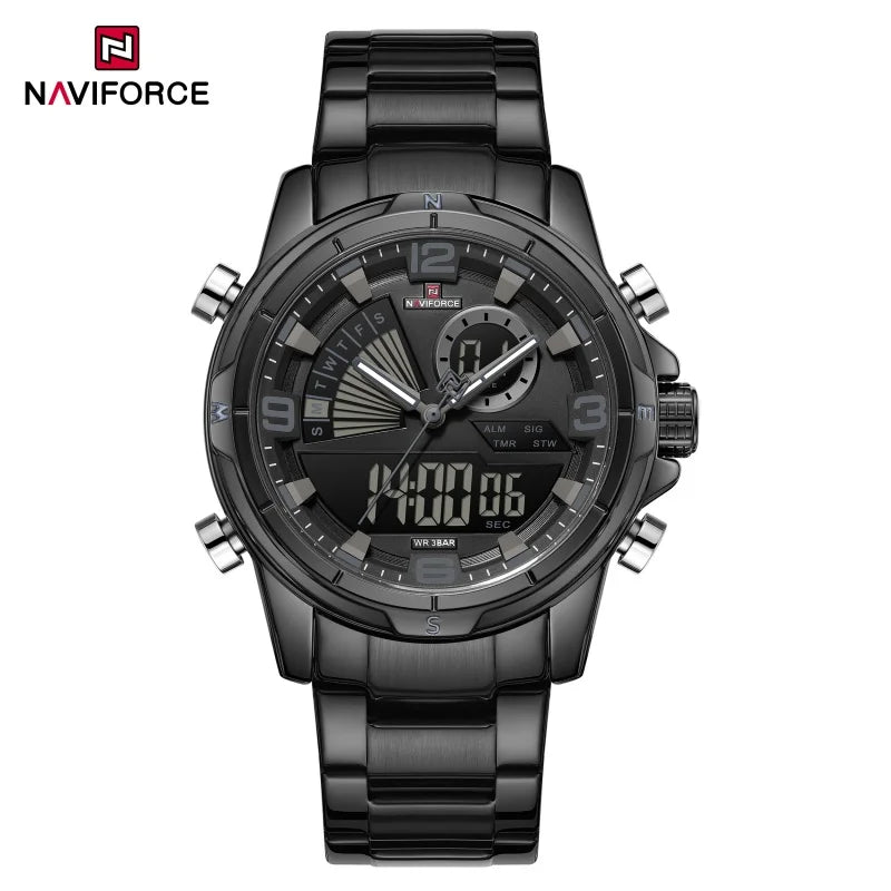 NAVIFORCE Men Watch Steel Band Men's Wrist Watch Casual Sports Multifunction Waterproof big dial Chronograph Day and Date Clock