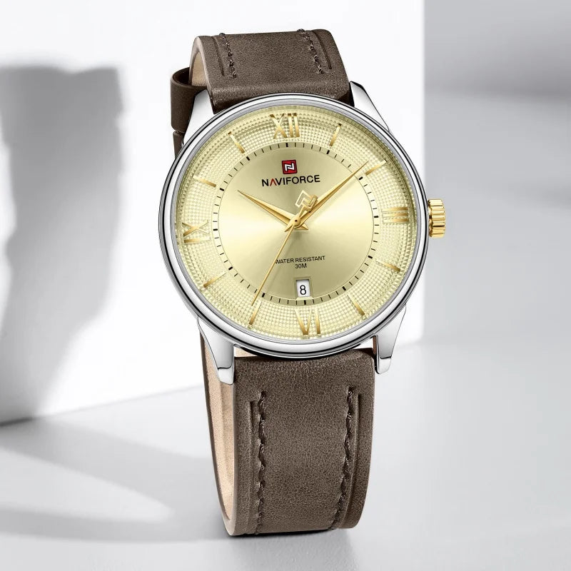 NAVIFORCE Watches For Men Quartz Sports Genuine Leather Strap 3ATM Waterproof Luxury Business Wristwatches Gift for Male New
