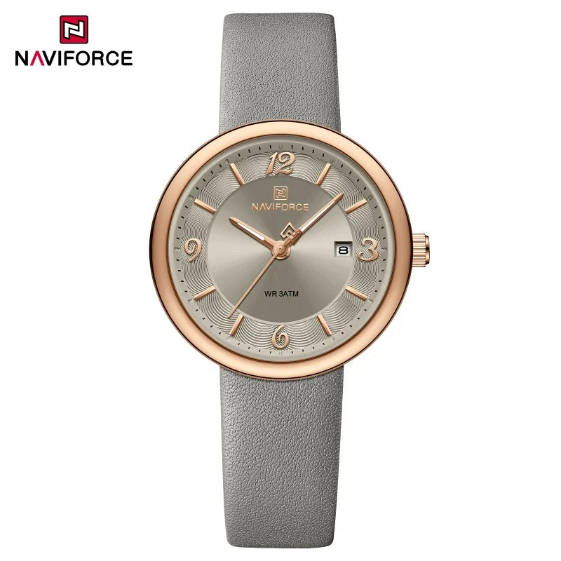 NAVIFORCE New Women Daily Quartz Watch Lightweight Floral Dial 3ATM Waterproof PU Strap Elegant Lady Wristwatch Relogio Feminino
