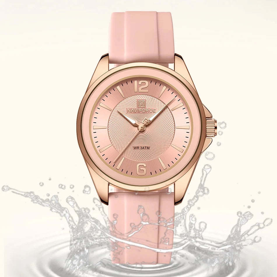 NAVIFORCE Luxury Sport Watch for Women Elegant Waterproof Wristwatch with Comfortable Silicone Strap Fashion Ladies Dress Clock