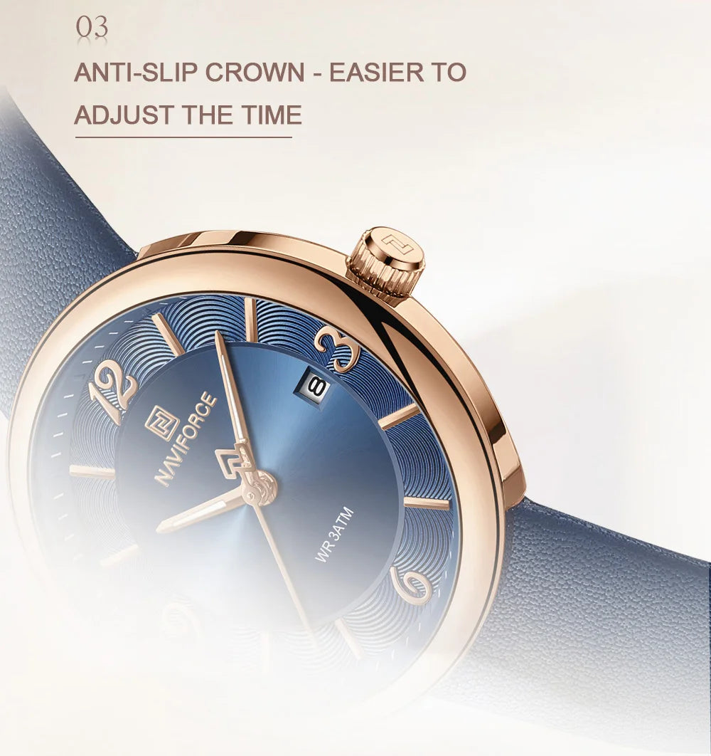 NAVIFORCE New Women Daily Quartz Watch Lightweight Floral Dial 3ATM Waterproof PU Strap Elegant Lady Wristwatch Relogio Feminino