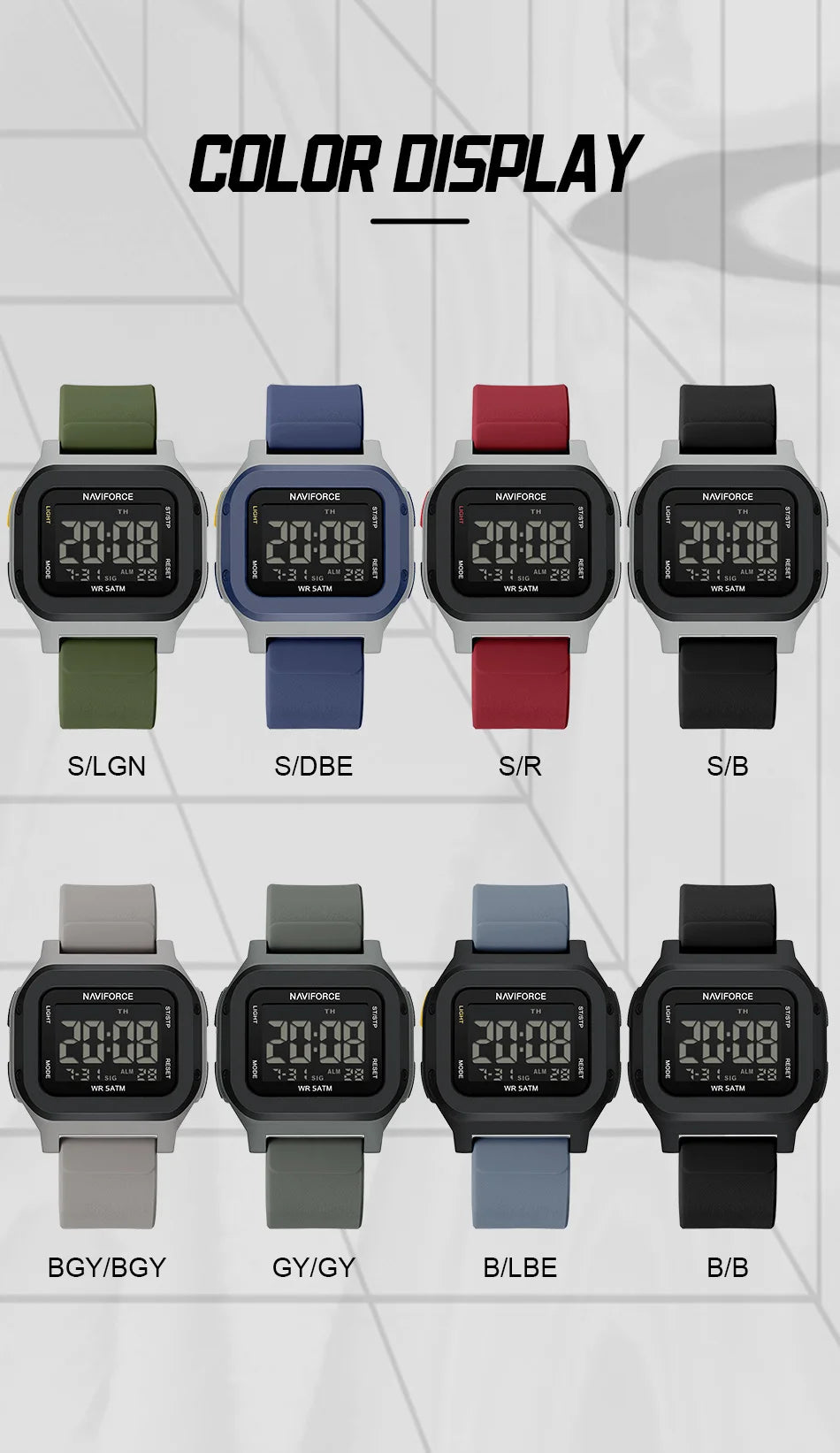 High Quality NAVIFORCE Men's Sport Wristwatch LCD Display 50m Waterproof Alarm Stopwatch BackLight Unique Square Case Gift Clock