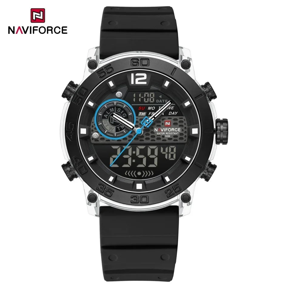 NAVIFORCE Men's Watch PC Material Analog LCD Digital Display Sport Waterproof Quartz Wristwatch Date Chronograph Luminous Clock