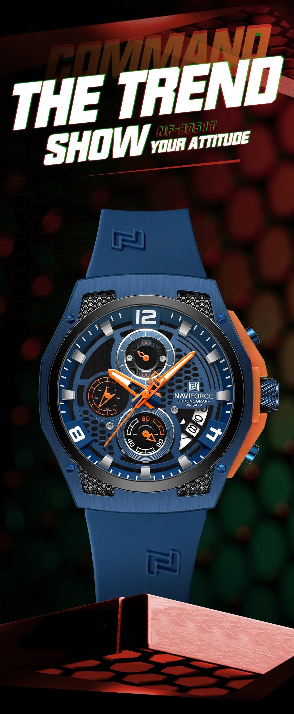 NAVIFORCE Original Watches for Man Silicone Strap Waterproof Men Quartz Wrist Watch Casual Sport Date Display Clock Reloj Hombre
