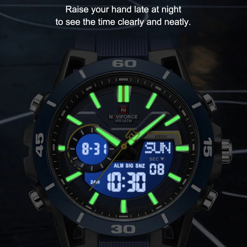 NAVIFORCE Men Watches Quartz Dual Display 50M Waterproof Chronograph Luminous Alarm Clock Male Business Sports Trendy Wristwatch