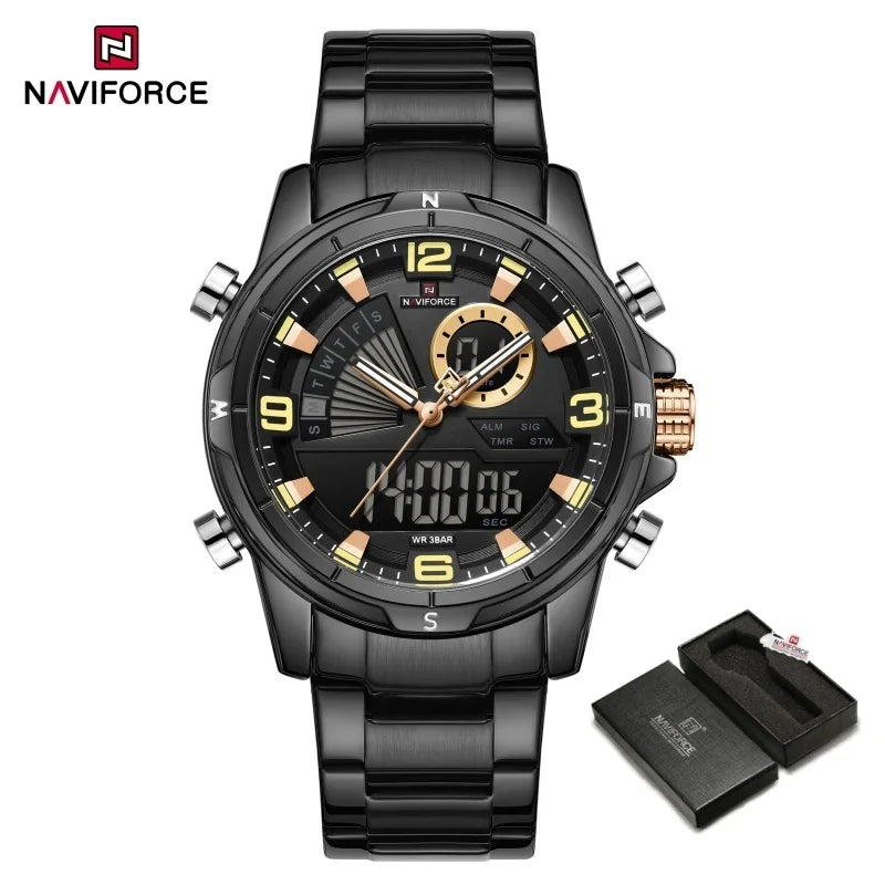 NAVIFORCE Luxury Mens Watches Military Chronograph Alarm Mode Quartz Wristwatches For Men Sports Month Calendar Waterproof Gift