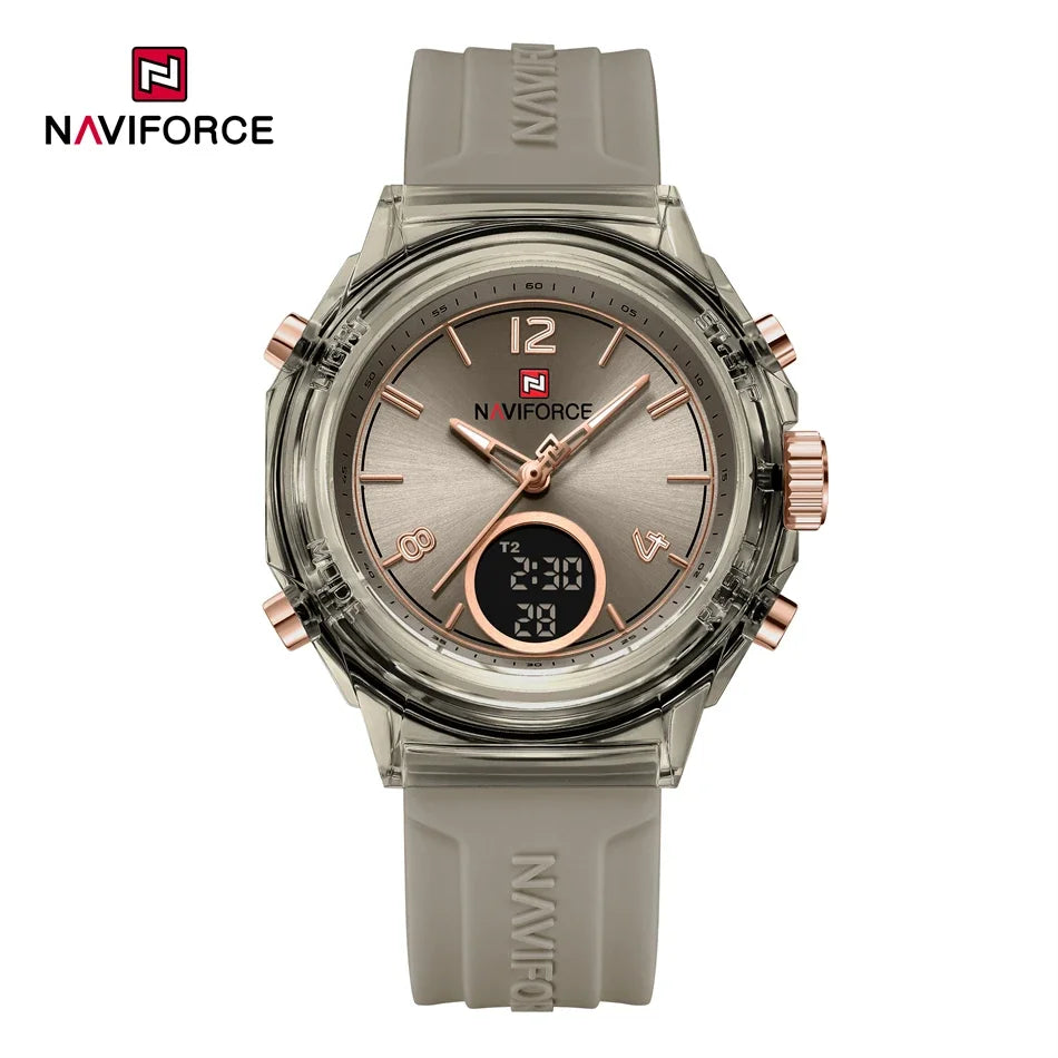 NAVIFORCE Sport Watches Women 50M Waterproof Lady Watch Lover Gifts Dual Time Display Wristwatch Digital LED Back Light Clock