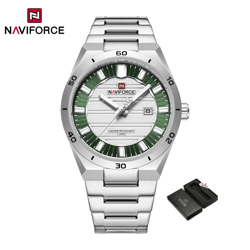 NAVIFORCE Men Quartz Watch Original Waterproof mens wristwatch Steel Strap Quartz Date Display Luminous Fashion Watches For Men