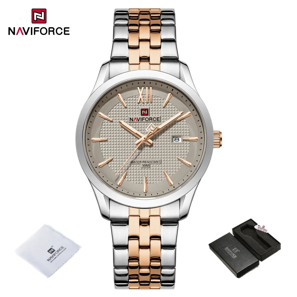 New Style NAVIFORCE Ultra Thin 9mm Minimalist Fashion Quartz Watch for Men Steel Band Auto Date Male Waterproof GIft Wristwatch