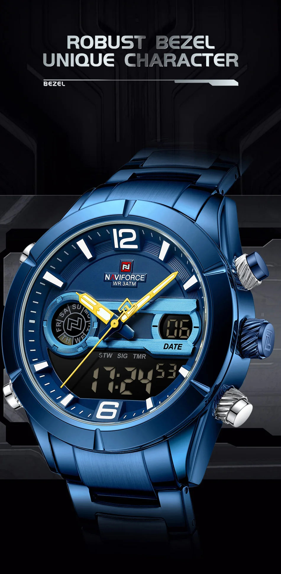NAVIFORCE Design Watch For Men Luxury Waterproof Sport Calendar Quartz Wristwatches Dual Display Chronograph Clock Reloj Hombre