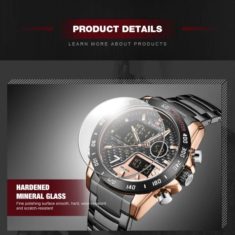 NAVIFORCE Watches for Men Quartz Dual Display Luminous Stainless Steel Strap Male Normal Business Wristwatch Father's Day Gifts
