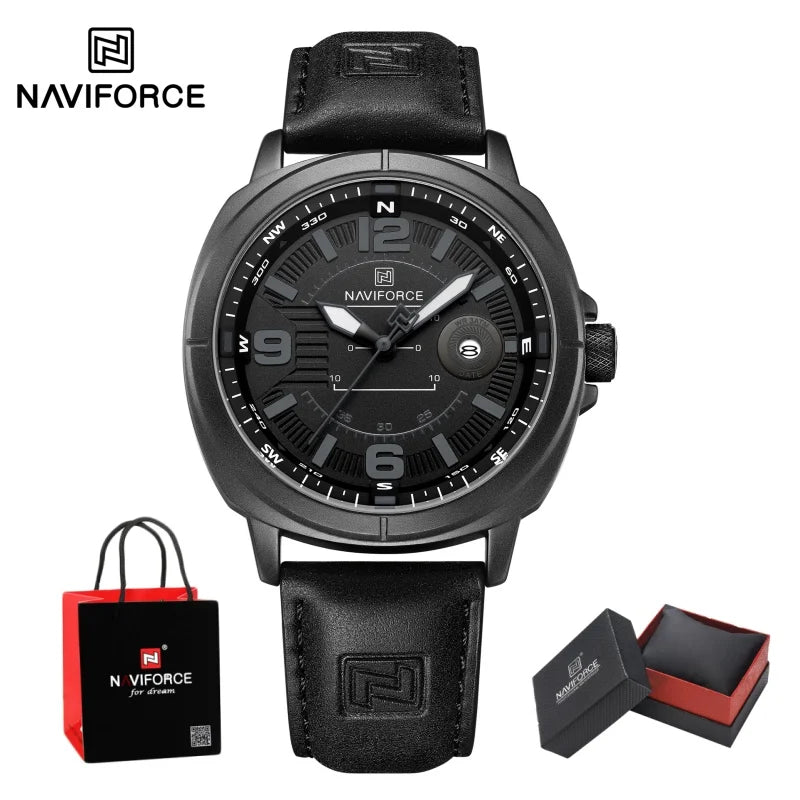 NAVIFORCE New Male Wristwatch Gift Box Quartz Calendar PU Band Calendar High Quarlity 30M Waterproof Business Man's Watch NF8078