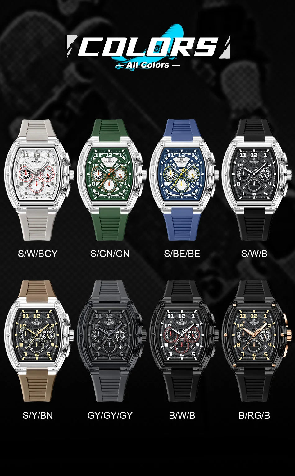 NAVIFORCE Men Fashion Watches Quartz Multifunction Chronograph 50M Waterproof Clock Silicone Strap Male Outdoor Sport Wristwatch