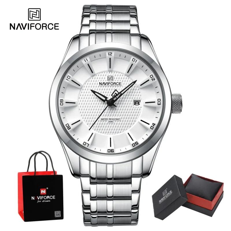 NAVIFORCE New Style Man's Watch Waterproof Quartz Calendar Date Clock Stainless Steel  Male Business Casual Wristwatch Gifts Box