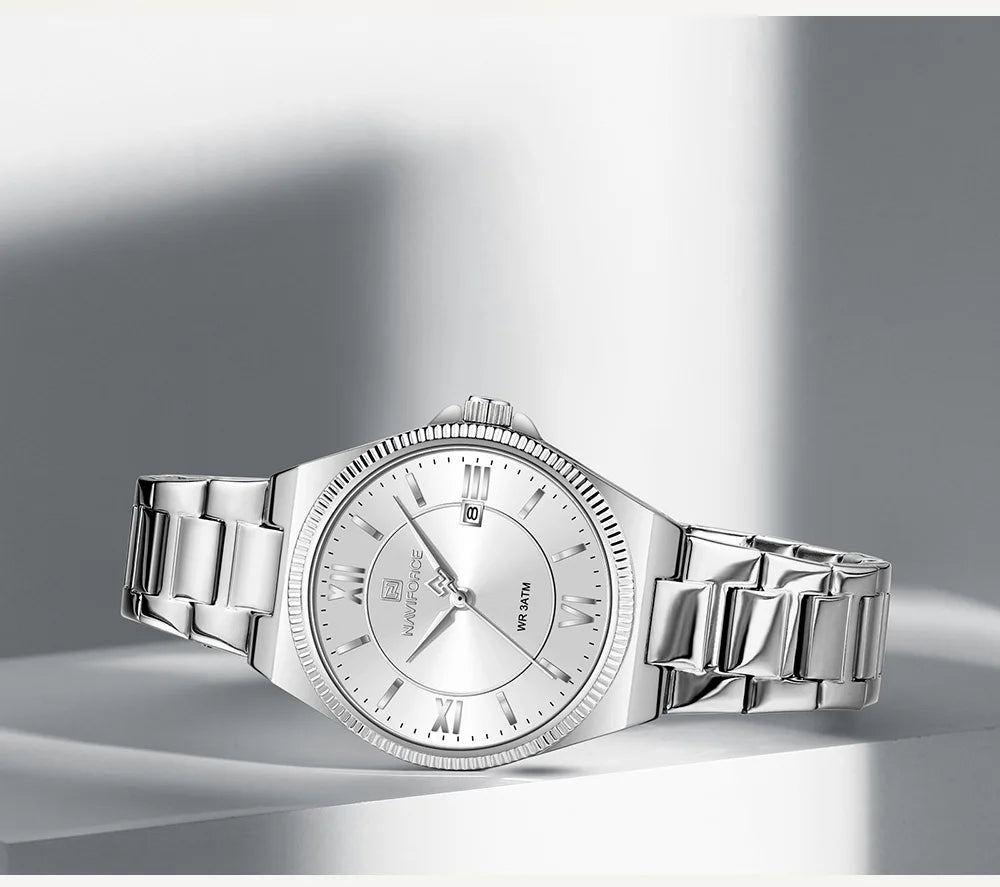 NAVIFORCE Elegant Couple Lover Watches Quartz Calendar Display 30M Water Resistant Watch Stainless Steel Daily Luxury Wristwatch
