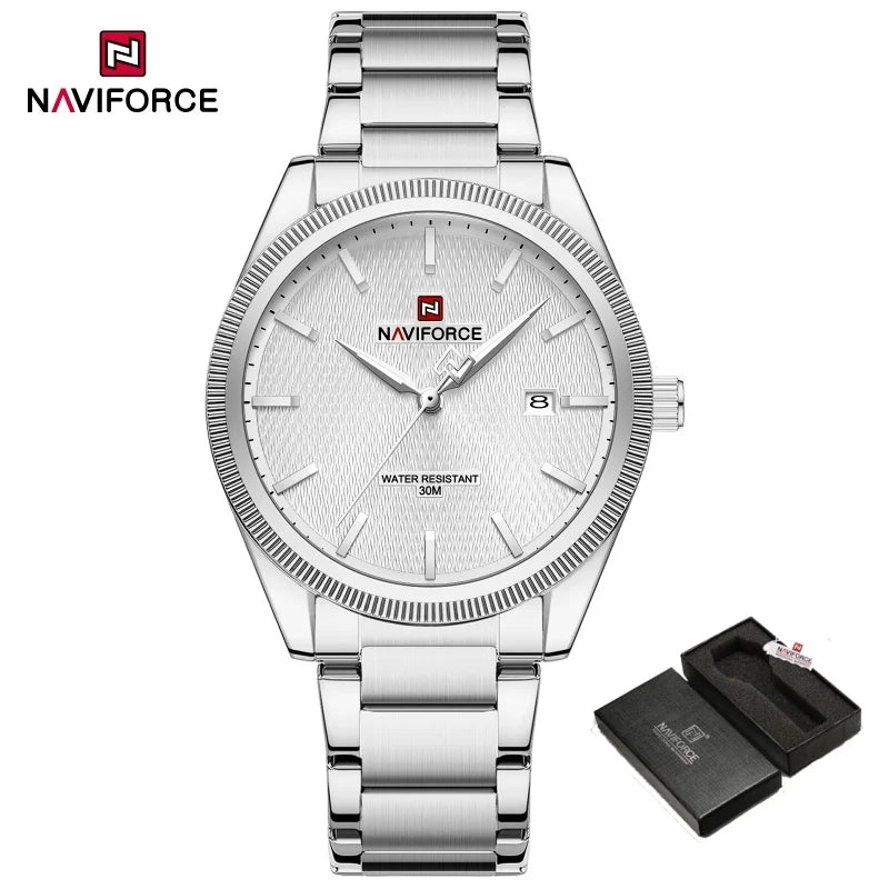 NAVIFORCE Fashion Watches for Men Luxury Business Stainless Steel Strap Quartz Wristwatches Waterproof Calendar Luminous Clock