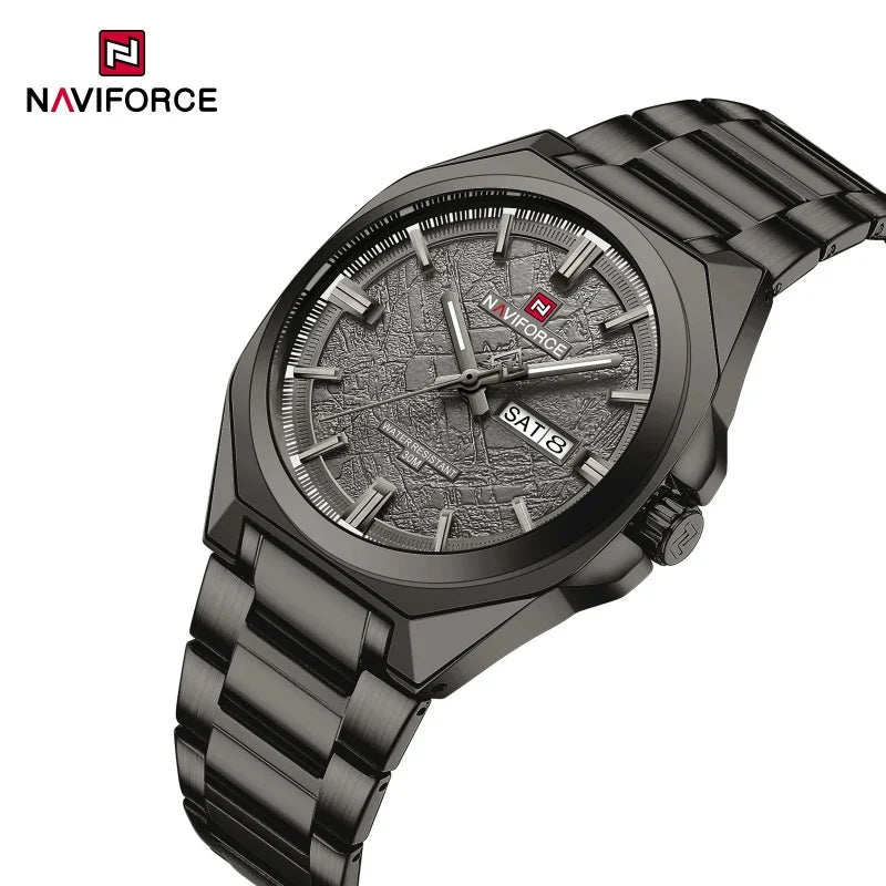 NAVIFORCE Men's Watch Quartz Calendar Week Display Waterproof Luminous Steel Band Male Trendy Outdoor Business Wristwatch NF9273