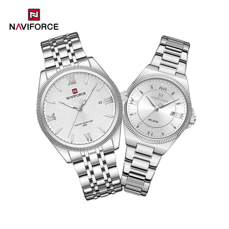 NAVIFORCE Elegant Couple Lover Watches Quartz Calendar Display 30M Water Resistant Watch Stainless Steel Daily Luxury Wristwatch