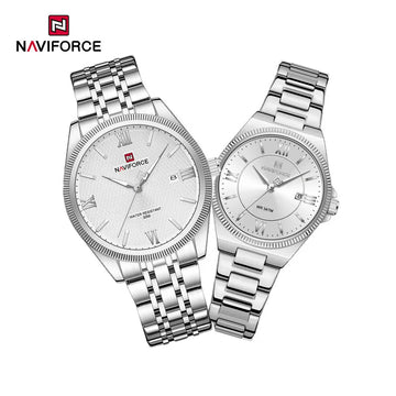 NAVIFORCE Lover Watch Quartz Calendar Display 30M Waterproof Steel Strap Fashion Luxury Couple Wristwatch for Men and Women Gift