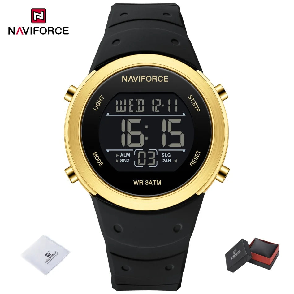 NAVIFORCE Brand Men Watches Luxury Comfortable Silicone Strap Electronic Day and Date Display Clock Waterproof Men Wristwatches