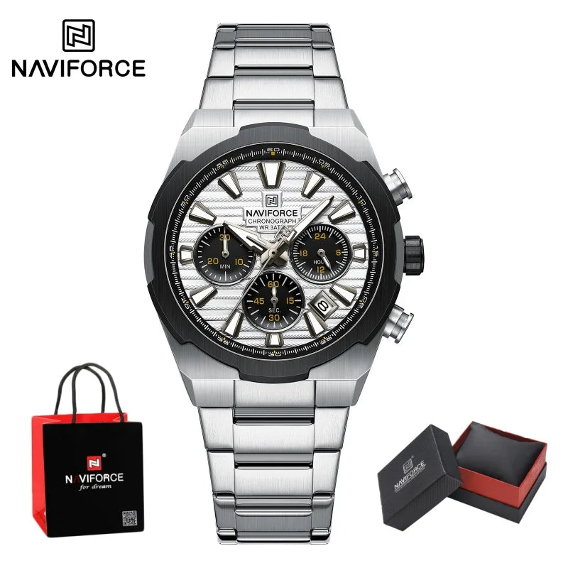 NAVIFORCE Man's Watch Mutifunction Chronograph Quartz Calendar Display Luminous New Men Clock Military Style Wristwatch Gift Box