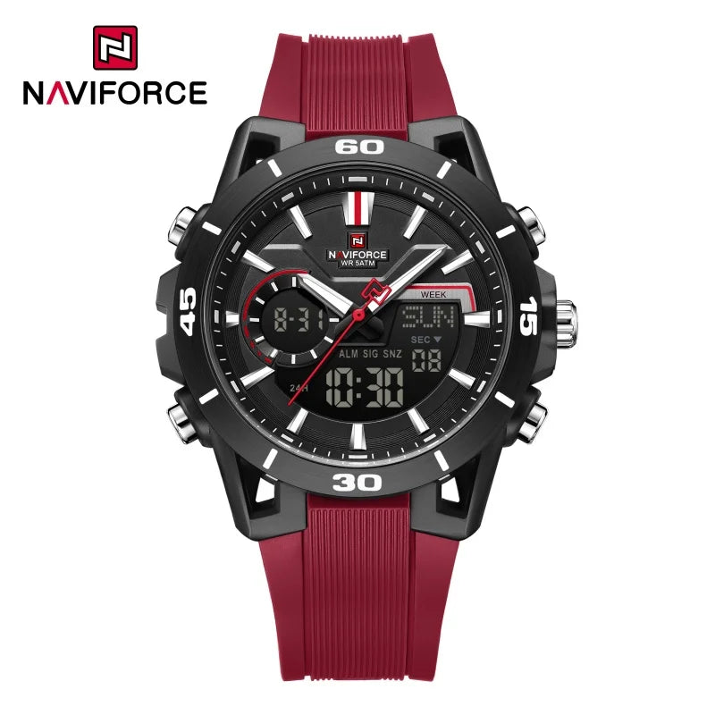 NAVIFORCE Men Watches Quartz Dual Display 50M Waterproof Chronograph Luminous Alarm Clock Male Business Sports Trendy Wristwatch