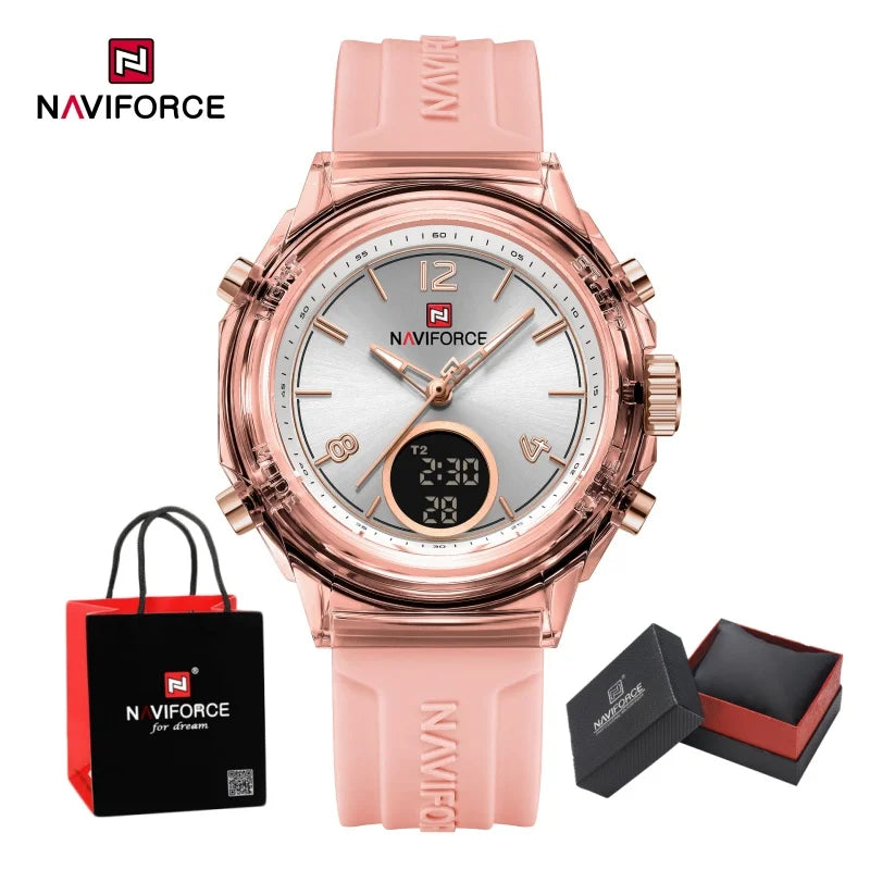 NAVIFORCE Quartz Wristwatches Dual Time Display Top Brand Women's Watch Outdoor Sports Waterproof Watches Rubber Package Gifts